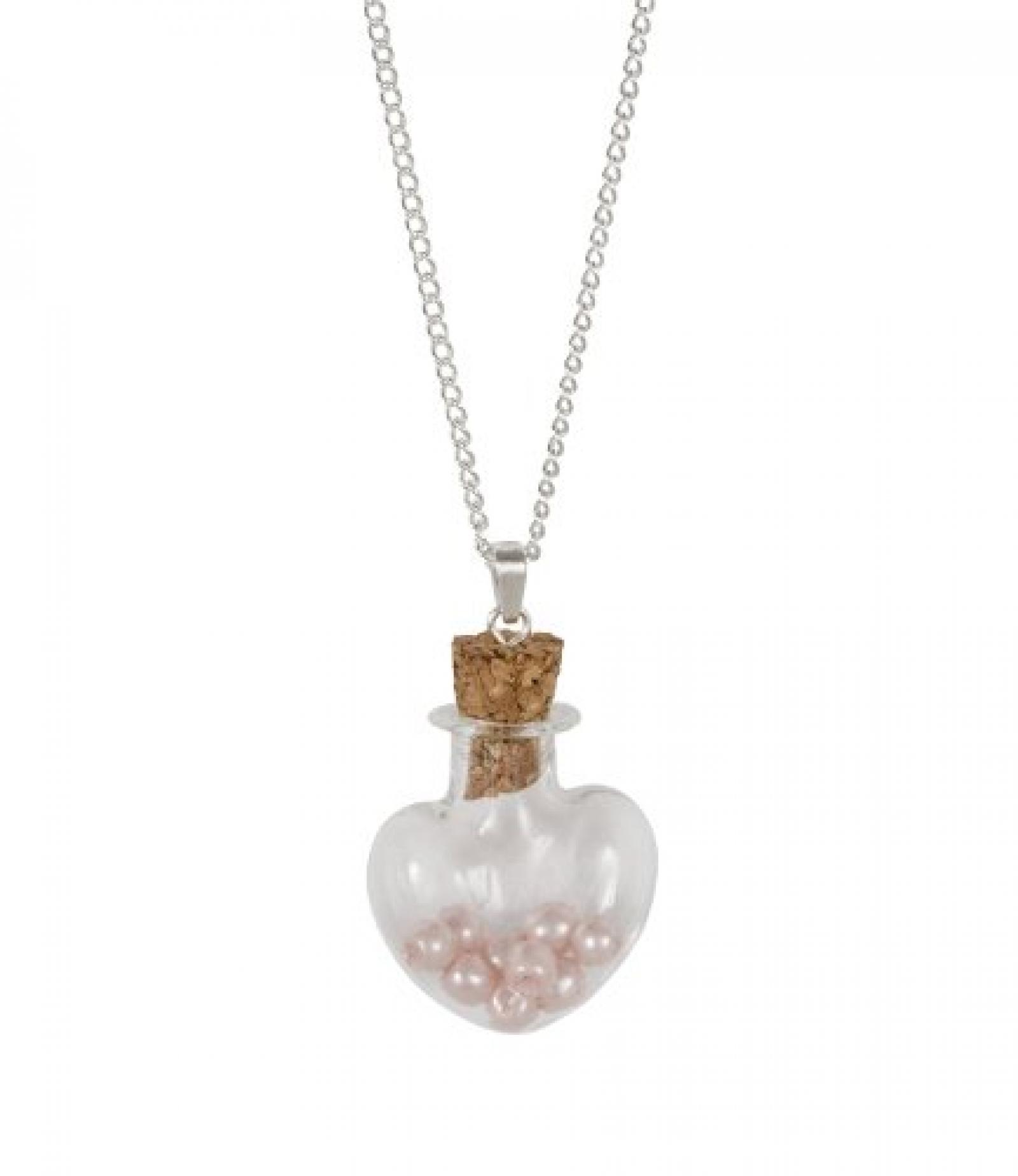 SIX "Florence" silberne Kette mit Herz Anhänger und rosa Perlen (380-459) 